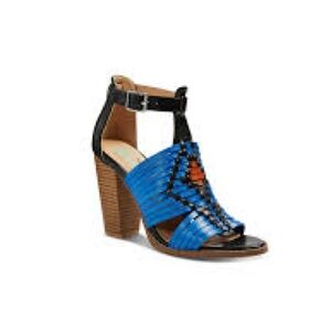 FarylRobin Blue Orange Strappy Sandals Stack Heel Ankle Strap Shoes Size 8